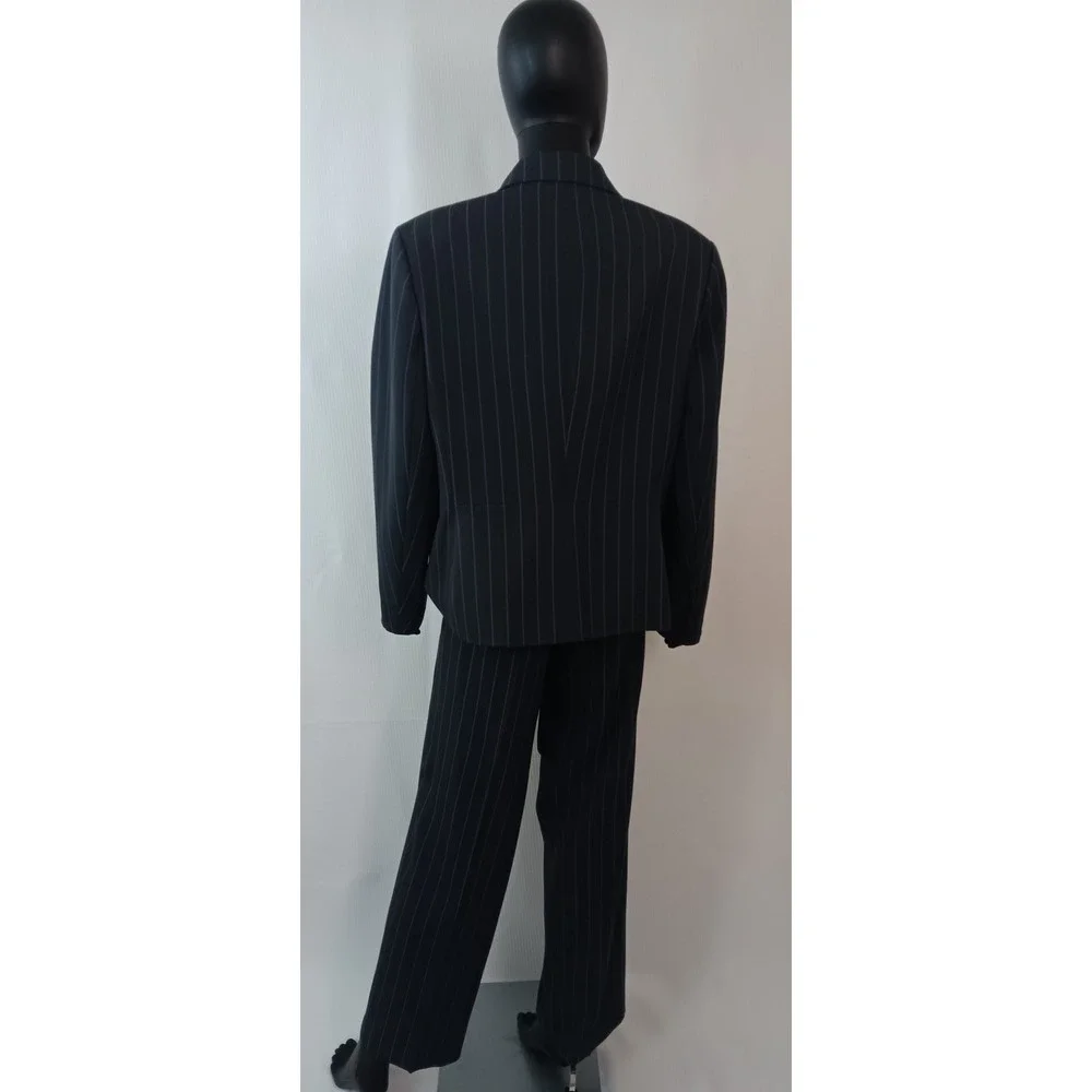 Kasper Womens Dark Blue Pinstripe Pant Suit Blazer 14 Pants 12 Navy Business Set